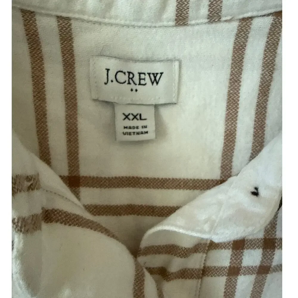 J. Crew Plus Neutral Plaid Flannel Shirt Jacket Cream‎ Brown Size XXL